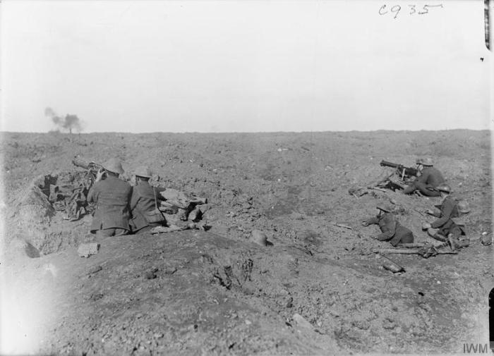 Vickers Guns in action 1916 (IWM Q1420)